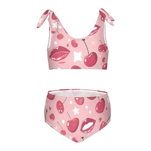 KLL Red Lips Cherry Girl Two Piece Bikini Set Beach Swimsuits Swimwear Adjustable Strap