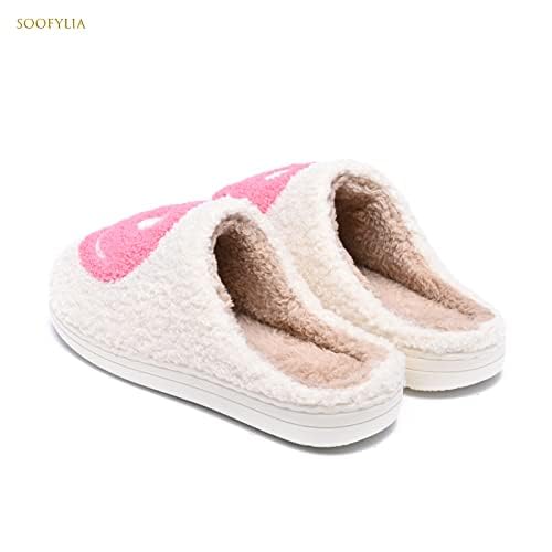 soofylia Cute Smile Face Slippers for Women and Men, Soft Plush Comfy Warm Couple Slip-On House Happy Face Slippers For Winter, Non-Slip Fuzzy Flat Slides in Grey3
