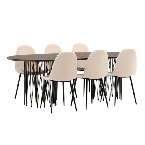 Paris Prix Ensemble Table à Manger & 6 Chaises Stone & Polar 220cm Beige & Moka