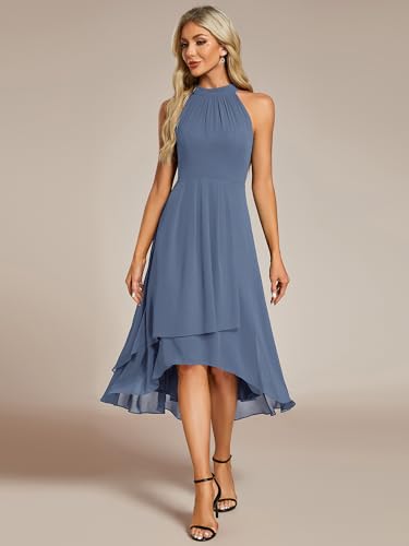 Image of Ever-Pretty Women's Halter Chiffon Midi Cocktail Wedding Guest Dress