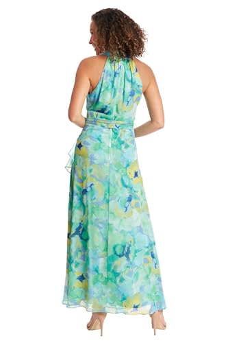 Image of London Times Women's V-Neck Waist Tie Ruffle Cascade Dress for Women | Wedding Guest Dresses for Women