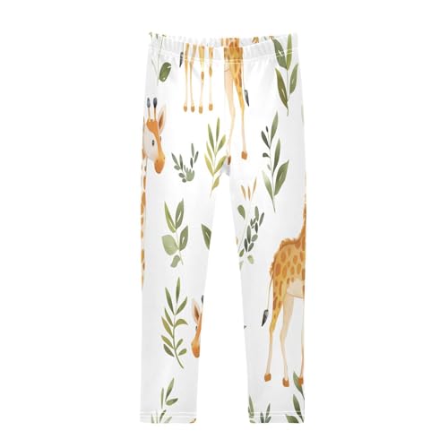 Toddler Girls Leggings Printed Yoga Pants Leggings Brown Giraffe Leaves for Kids