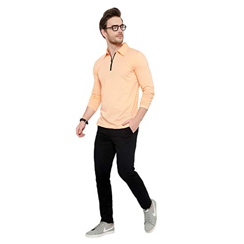 Image of Men's Cotton Blend Full Sleeve Zip Neck Polo T-Shirt (Pack of 1)