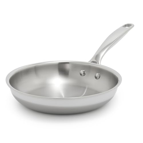 Image of Blue Diamond Pro Steel 8 inch Tri-Ply Stainless Steel Frying Pan Skillet | Multi Clad Skillet, Induction & All Stovetop Suitable, Mirror Polished Finish, Dishwasher Safe, Oven Safe to 850F, Silver