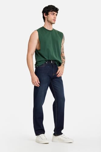 Image of SNITCH Men Casual Jeans | Relaxed Fit Straight Leg Washed Pattern & Drawstring Closure | 100% Cotton Denim Fabric for All Day Comfort & Everyday Wear
