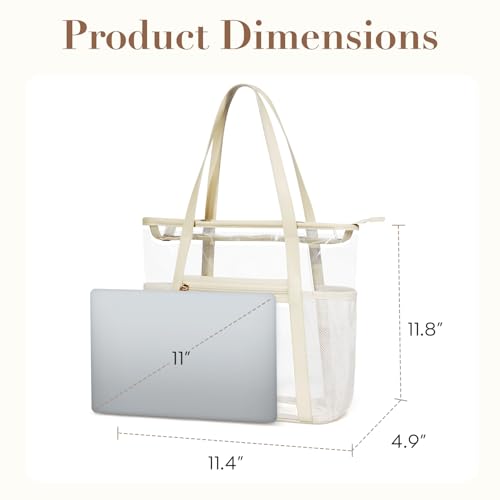 Missnine Clear Bag for Stadium Events Thick PVC Clear Tote Bag for Women with Side Mesh Pockets for Sports Concert Lunch Work4