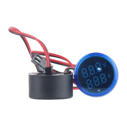 1PCS 丸型 LED デュアルディスプレイ AC アンペア電圧電流計 デジタル V 電流 アンペアメーター インジケーター AC50-500V 220V 0-100A(Blue)