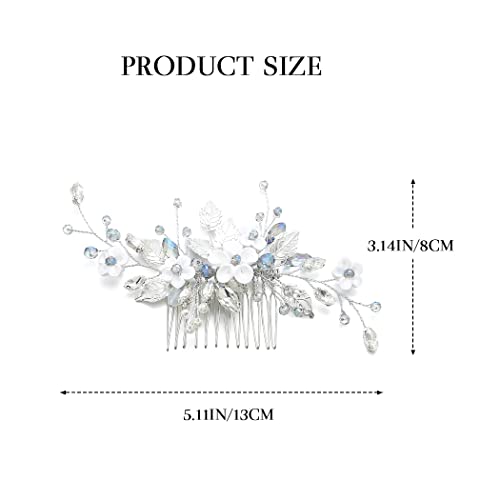 Casdre Flower Bride Wedding Hair Comb Silver Blue Rhinestone Hair Piece Crystal Bridal Hair Accessories For Women And Girls #TOP6