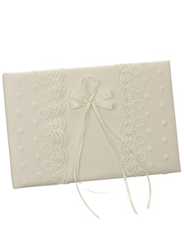 DivaDesigns Lace Organza Square Crystal Ribbon Wedding Guest Book - Ivory