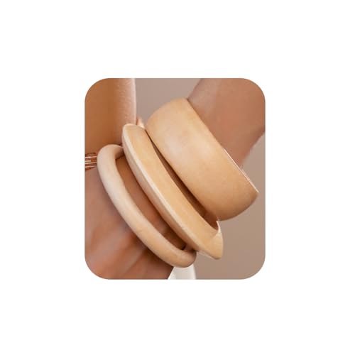 Handmade Chunk Wooden Bangle Bracelets for Women Retro Rivet Big Wide Cuff Stackable Bracelet Set Brown Wood Grain Geometry Statement Bracelet Bohemian Wooden Jewelry