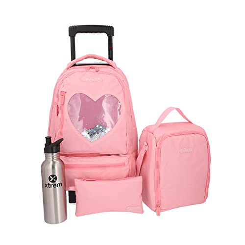 Kit Mochila Escolar Xtrem 4Pc Run Pack 295 Rosa Com Coração