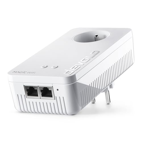 devolo Magic 2 WiFi 5 (ac) Adaptateur d'extension : 1x Adaptateur CPL WiFi (2400 Mbits, Mesh, 2x Gigabit Ethernet), idéal télétravail et streaming, prise française