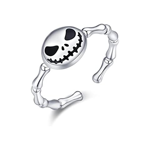 Jack Rings 925 Sterling Silver Halloween Rings Nightmare before Christmas Rings Skull Rings Jewellery Gifts for Women (8#) Cover