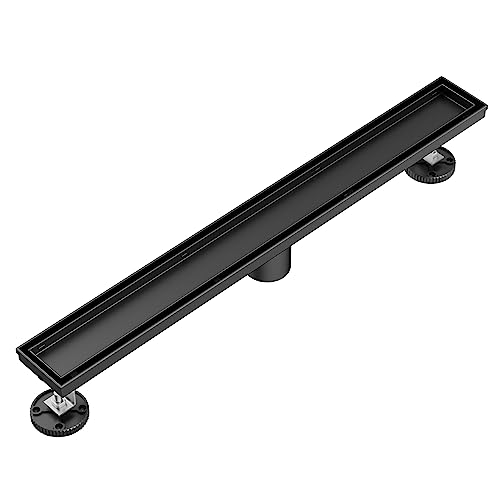 Neodrain 24 in Matte Black Linear Shower Drain- with 2-in-1 Flat & Tile Insert Cover, 304 Stainless Steel Rectangle Shower Floor Drain,Floor Shower Drain