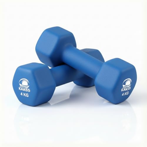 KAKSS Coated Metal Dumbbells Set 4kg Dumbbells Pair (2 x 4kg) Blue Hand Weights Dumbbells Set with Smooth Washable Finish for Gym Weights for Home and Fitness Training coated metal alternative