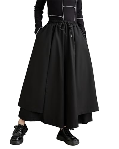 ellazhu Women's Oversized Irregular Drop Crotch Wide Leg Hakama Drawstring Harem Pants GZ163