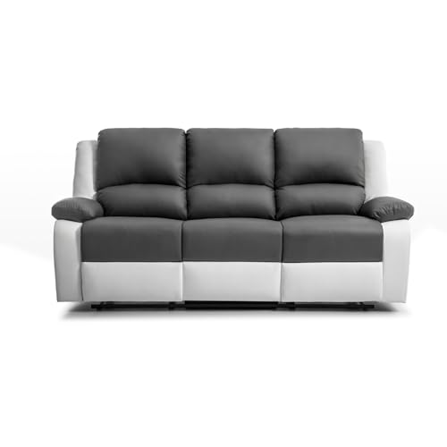 LOUNGITUDE - DETENTE - Canapé de Relaxation - Manuel - 3 Places - Inclinaison réglable - en Simili - Gris/Blanc -L193cm