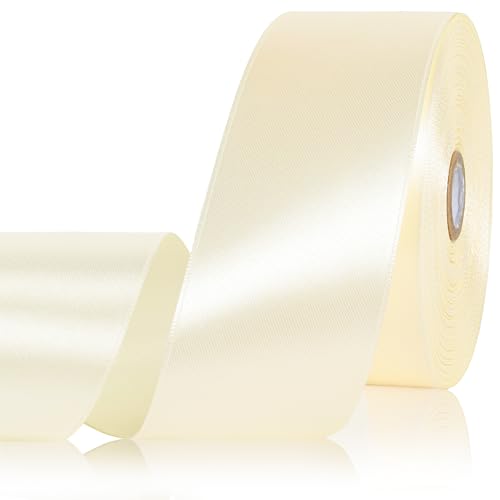 Sagaat Ivory Ribbon 2 Inch 60 Yards Polyester Beige Satin Ribbon for Gift Wrapping Fabric Ribbon for Flower Bouquet Crafts Wedding Christmas Party