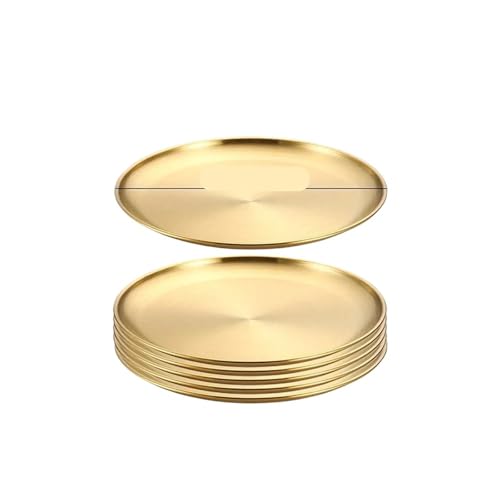 WJLYDM 6 platos redondos de acero inoxidable dorados, bandeja poco profunda, for camping, barbacoa, picnic, utensilios cocina(30cm)