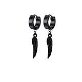 Unisex Gothic Punk Black Stainless Steel Angel Wing Dangle Earrings Piercing Jewelry Huggie Hoop Earring Gift for Men Women Teens