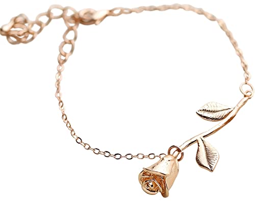 MignonandMignon Rose Gold Rose Pendant Beauty and the Beast Jewelry Bracelet Bridesmaid Flower Girl Gift - 3MRBR (Rose Gold)
