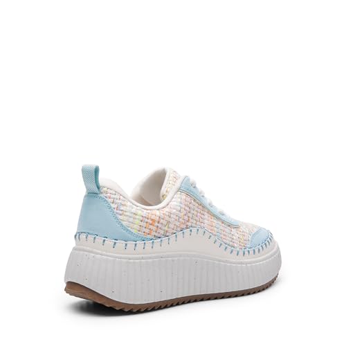 DREAM PAIRS Women Chunky City Tweed Comfortable Casual Platform Fashion Sneaker,Size 9,Blue/Rainbow-Knit,SDFN2379W