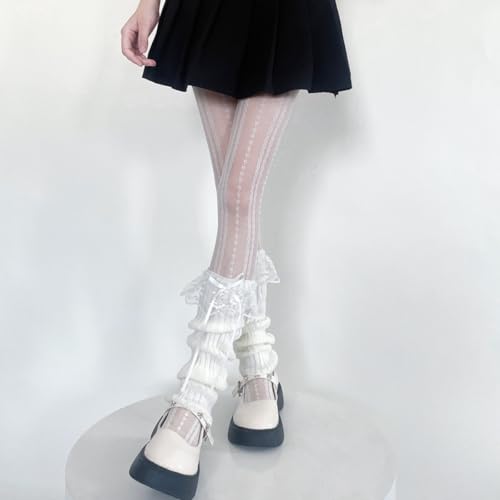 Y2k Knitted Lace Top Leg Warmers for Women Lolita Harajuku Leg Cover Ruffle Layered Patchwork Leg Warmer3