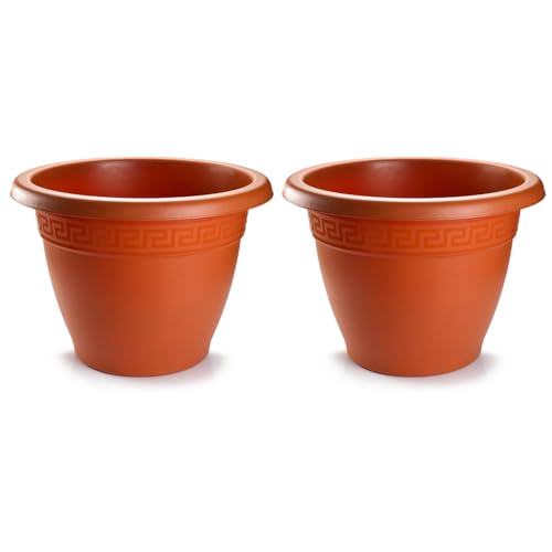 Tradineur - Pack de 2 Macetas Redondas Terracota - Fabricado en Plástico - Macetero Apto para Exterior e Interior del hogar - Ø 20 cm - Color Marrón
