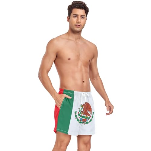 Yuiboo Mexico Flag Mexican Mx NationalMen's Swim Trunks Mens 2 Layer Workout Shorts with Pockets and Compression Liner Inseam Board Shorts Lightweight Multi4