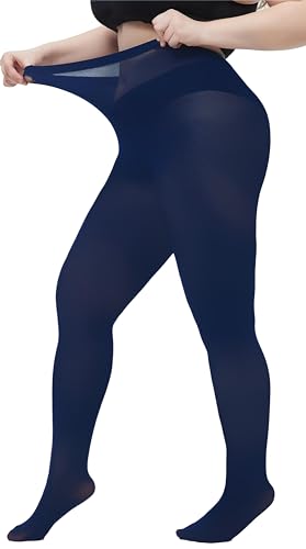 Image of Women's Plus Size Tights Opaque Ultra-Soft Pantyhose High Waist Run Resistant Solid Color Elastic Tights 1X, 2X, 3X, 4X Brown + Navy Blue X-Large