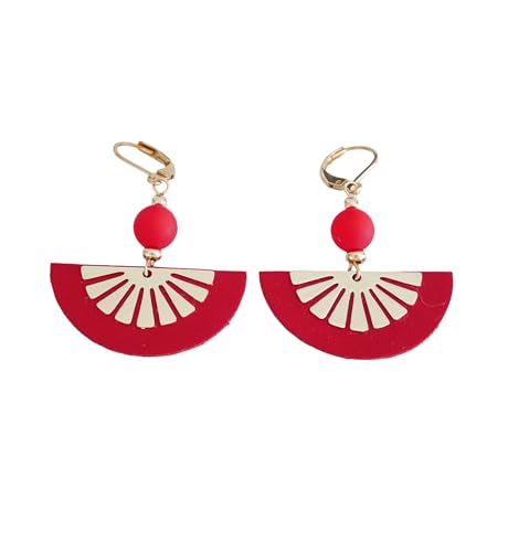 Boucles d'oreilles demi-lune cuir rouge et doré pour vos soirées