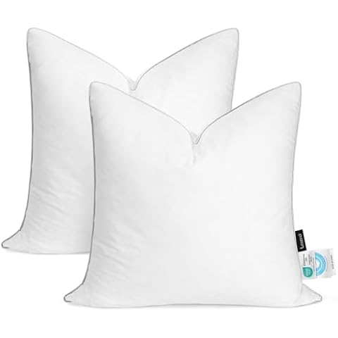 Lewondr 18x18 inch Pillow Insert Set of 2, Down and Feather Throw Pillow Inserts Premium Soft Fluffy with Piping Edge, 100% Down-Proof Square Pillow Insert for Living Room Sofa Couch Bed, White Cover