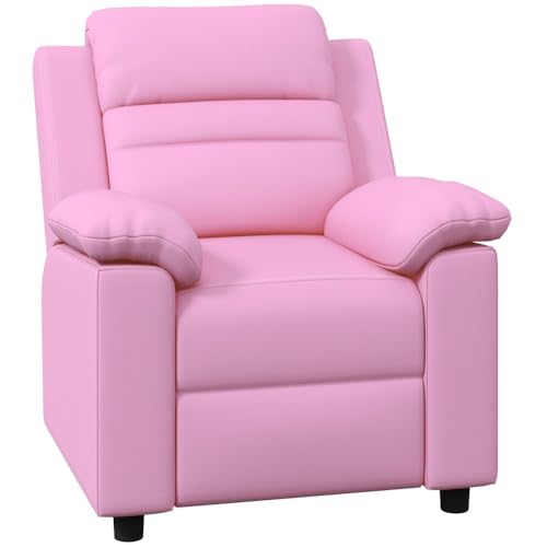 anwickjeff Pink Recliner for Kids, Toddler Recliners Chair for Girls 6-10 Years Old, Modern Adjustable Leather Kids Sofa Lounge Chair with Armrest, Footrest & Headrest