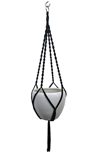 Hanpo 4 Legs Polypropylene Fiber Rope Macrame Plant Hanger Hanging Planter Holders Black& White Color, 48-Inches For 10-12" Pot (Black) #TOP2