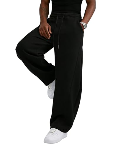 Image of Wangdo Men's Baggy Sweatpants Wide Leg Lounge Cotton Jogging Pants Casual Elastic Waist Joggers with Pockets