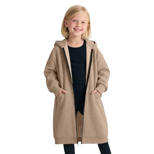 Long Hoodies for Girls Zip Up Jacket Oversized Hooded Sweatshirts Fall Winter Casual Fashion Clothes 2025 Girls Coat 3-13T