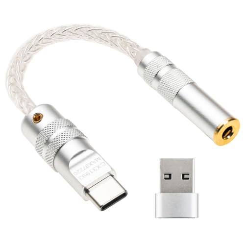 Girftu USB C to 3.5mm 4.4mm Dongle DAC Aluminum Alloy Metal Adapter with CX31993 MAX97220 Chip Type C Headphone AUX Dongle Adapter DAC Cable for USB C deivce (3.5mm Silver)