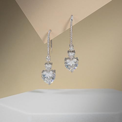 Heart Shape CZ Drop Earrings for Women, 20mm long with Pave, Simulated Diamond Hook Earrings - image 3