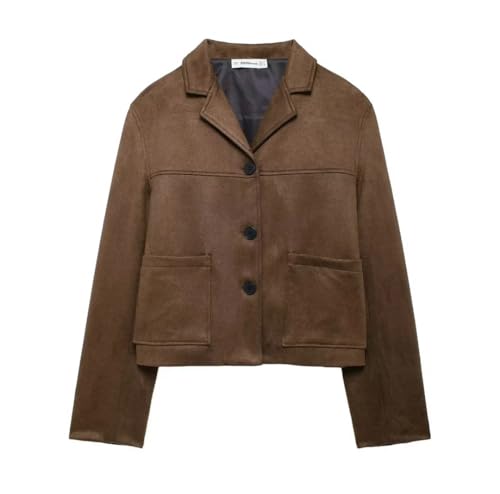 THLAI Womens PU Leather Jacket Long Sleeve Short Coat Pocket Casual Outwear