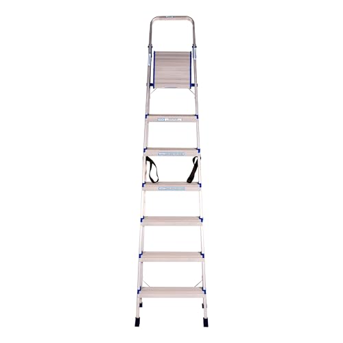Image of ASCENT Ladder for Home 7 Steps Foldable Step Ladder with 12-Inch Wide Anti-Skid Platform | Virgin Aluminium Material for Strength & Stability | Heavy Duty | 5 Year Warranty | 180 kg Capacity