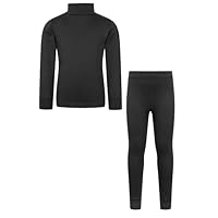 Mountain Warehouse Meribel Kids Thermal Top & Pants Set - 100% Cotton, Lightweight & Breathable, Boys & Girls - Autumn Winter, Outdoors, Travelling & Hiking Black Kids Size 7-8 Years