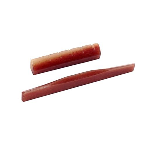 VANZACK 2pcs Bone Guitar Bridge Saddle Nut for Acoustic Folk Guitar Durable Lightweight Accessory Dark Red Design for