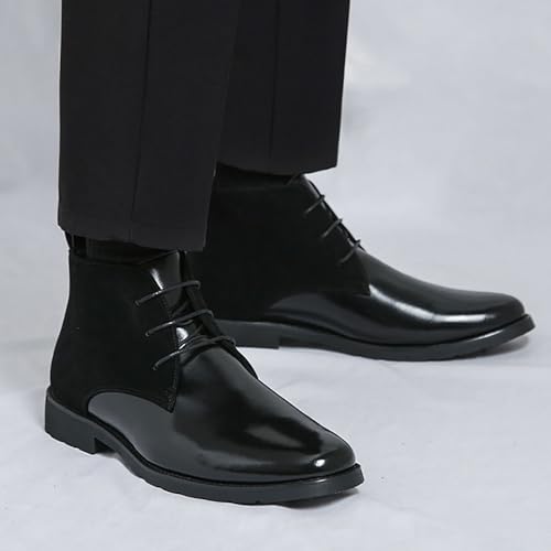 Men'S Splicing Leather Lace Up Low Heel Dress Chukka Ankle Boots Classic Fashion Comfortable Non-Slip Chunky Heel Causal Oxford Booties For Business Work Driving4