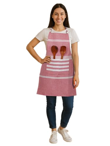 Image of Unisex Cooking Aprons | Waterproof Apron | Striped Design with 2 Front Pockets & Adjustable Neck Strap | Durable, Oil & Stain Resistant | Chef Apron for Cooking