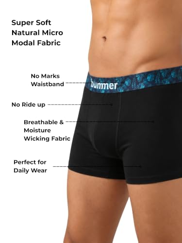 Image of Bummer Printed Micro Modal Trunks Underwear for Men - Ultra Soft & Breathable, 3 Times Softer Than Cotton, Anti-Bacterial, Stretchable for Ultimate Comfort & Style, Pack of 1 (A Shark Tank Product)