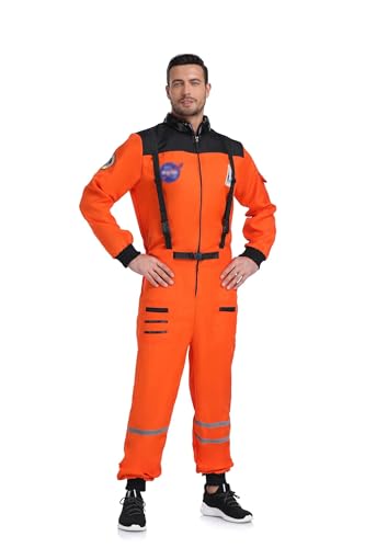 Dormstop Men's Astronaut Costume for Adult Space Suit Halloween Costume (Orange, M)