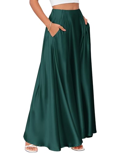 MAKABO Women's Maxi Satin Green Skirts, Long Satin Flowy Casual