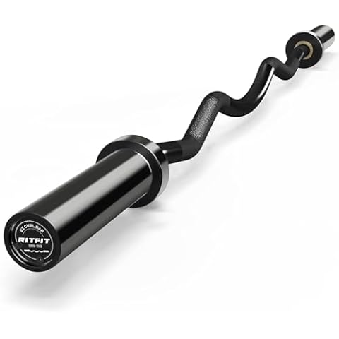 RitFit 47inch EZ Curl Bar, 300LBS Weight Capacity Olympic Curl Barbell 2 Inch for Bicep, Tricep and Weight Lifting Exercises Cover
