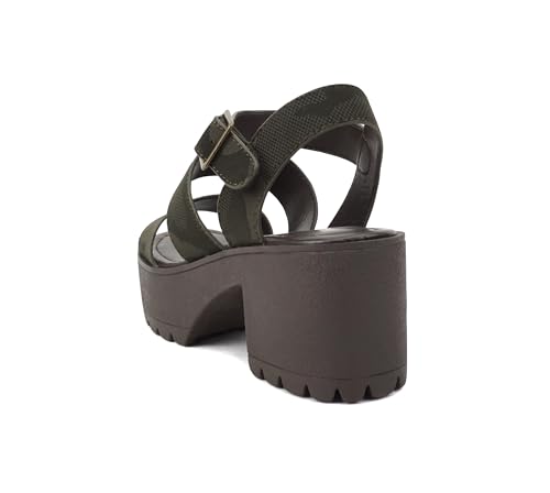 Image of Soda ACCOUNT ~ Women Open Toe Two Bands Lug sole Fashion Block Heel Sandals with Adjustable Ankle Strap