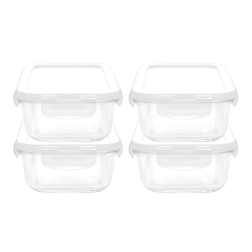 Image of Cutting EDGE 370ml Rectangular Borosilicate Glass Food Container (Set of 4) | Lunch box, food preservation, pantry storage, microwave use, transparent design, daily kitchen use, for food Preparation